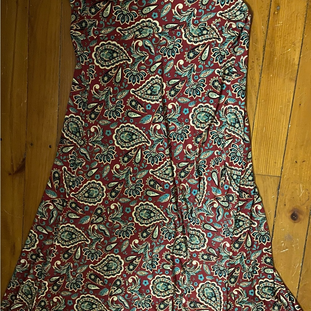 Beautiful LuLaRoe psychedelic Paisley Maxi Skirt Red rust Green cream navy